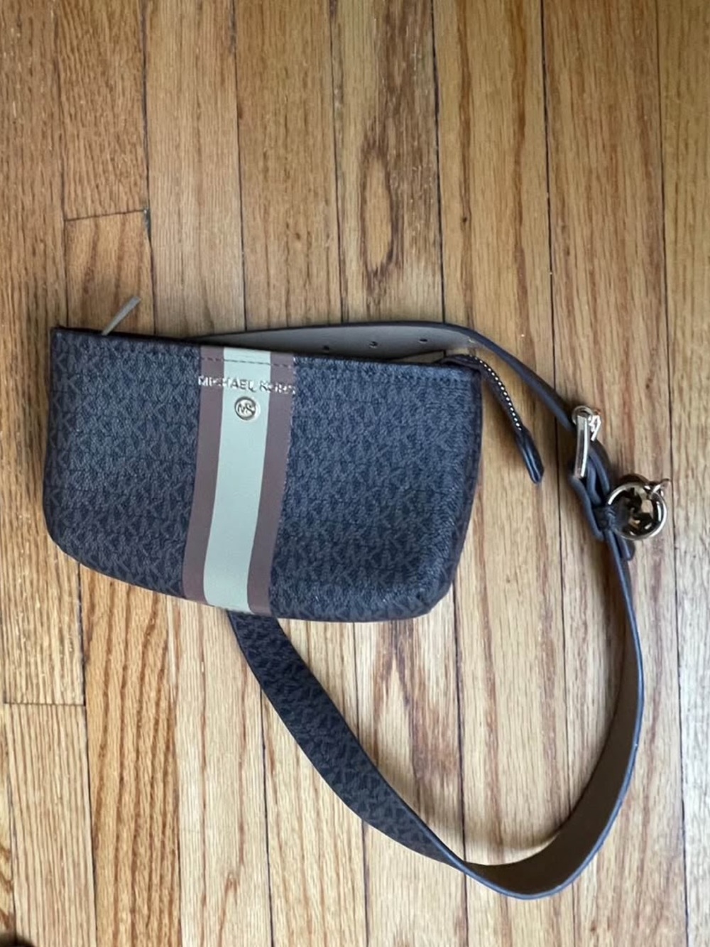 Michael Kors Brown and Cream Stripe Logo Belt Bag